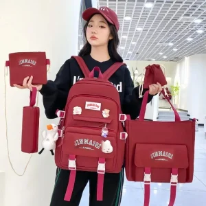 5-piece Set of Free Pendants Forest Style Korean Version Casual Harajuku Student Backpack for High School Girls Large Capacity